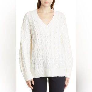 NWT Vince Lattice Cable Knit Wool & Alpaca Blend Sweater Cream L